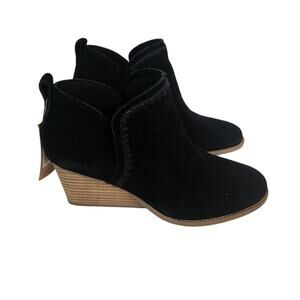 New Toms Kaia Suede Wedge Booties Black Suede 9.5